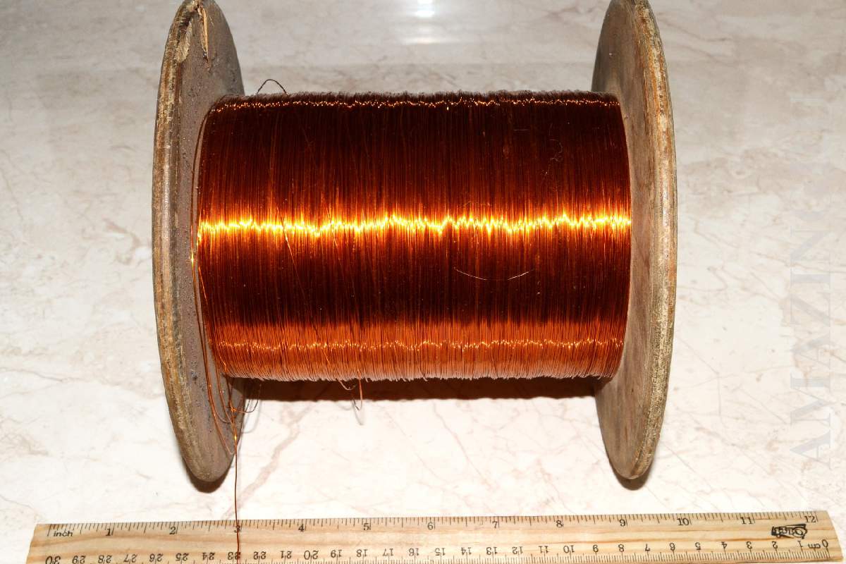 Copper Wire PEV2 Diameter 0.44 mm Wood Spool 170x185mm Vintage 1960's