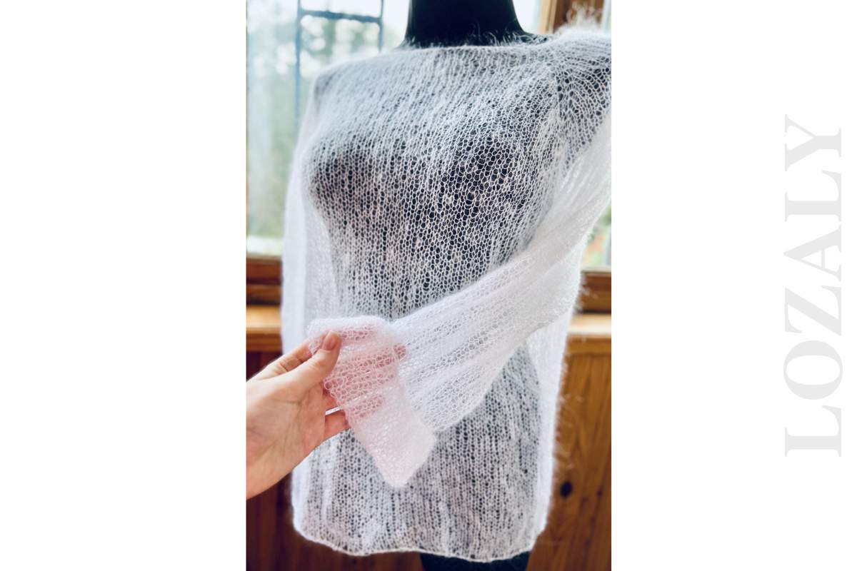 Handknit Women’s Bridal Mohair Pullover Oversized White Mesh Wedding Cover‑Up Handknit Women’s Bridal Mohair Pullover Oversized White Mesh Wedding Cover‑Up