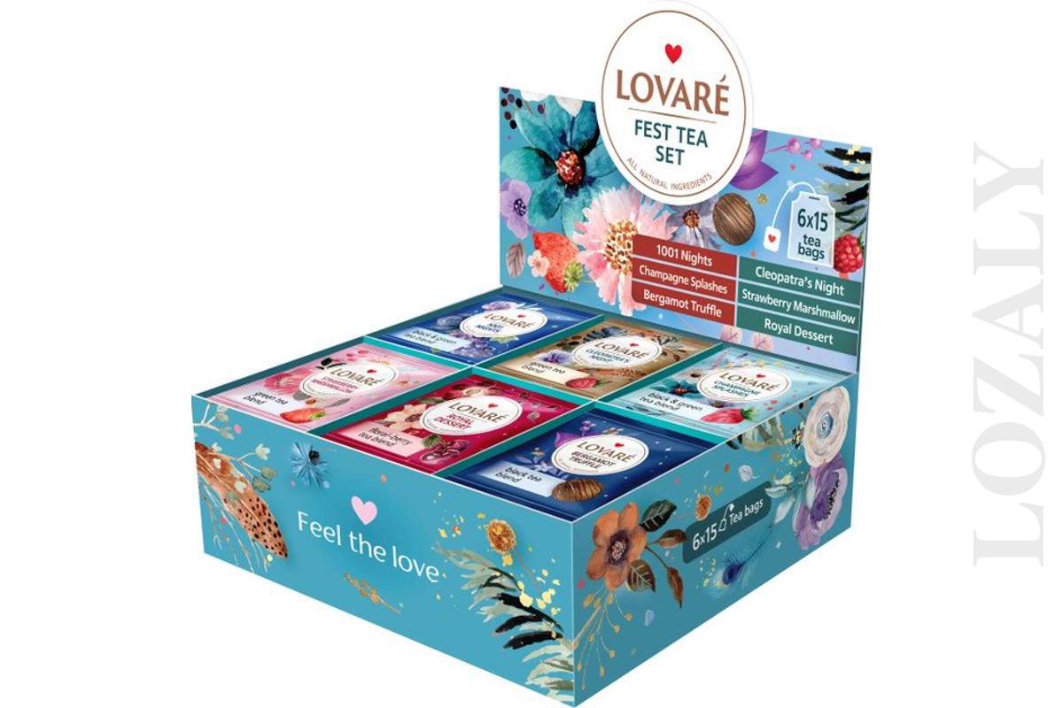 Ukrainian Assorted Black &amp; Green Fest Tea Set LOVARE 6 Flavors 90 Tea Bags_1_2