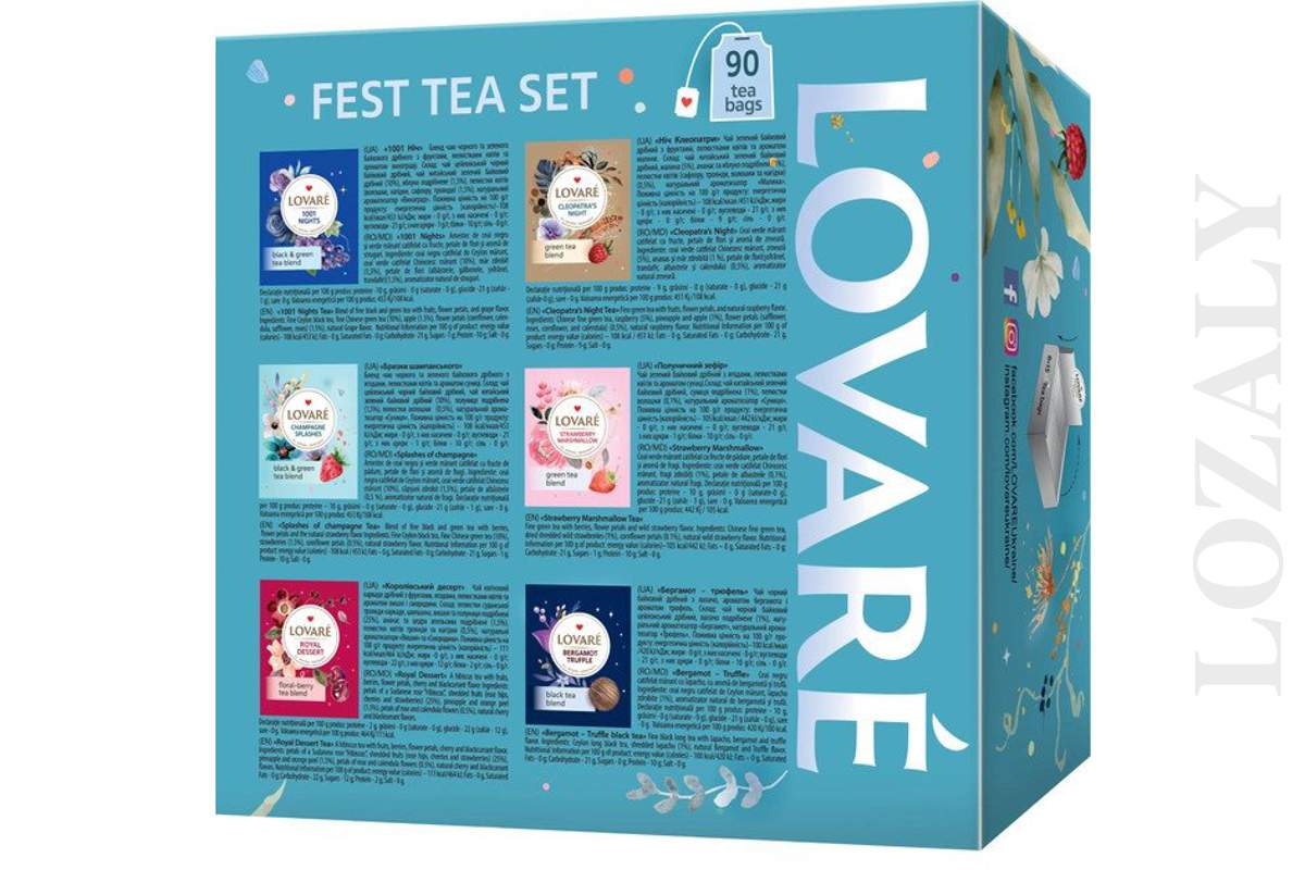 Ukrainian Assorted Black &amp; Green Fest Tea Set LOVARE 6 Flavors 90 Tea Bags_1