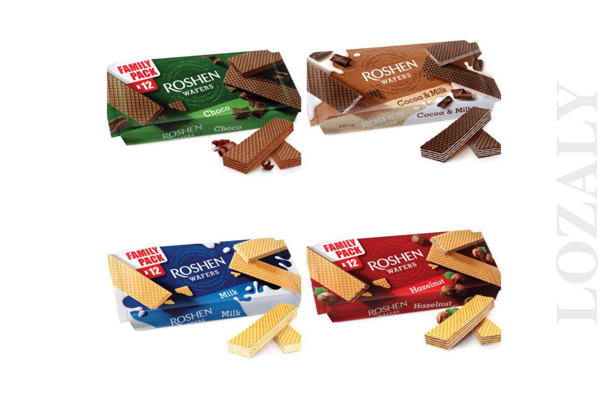 Ukrainian ROSHEN Crispy Waffers Choco, Cocoa &amp; Milk, Milk, Hazelnut_1_2_3_4