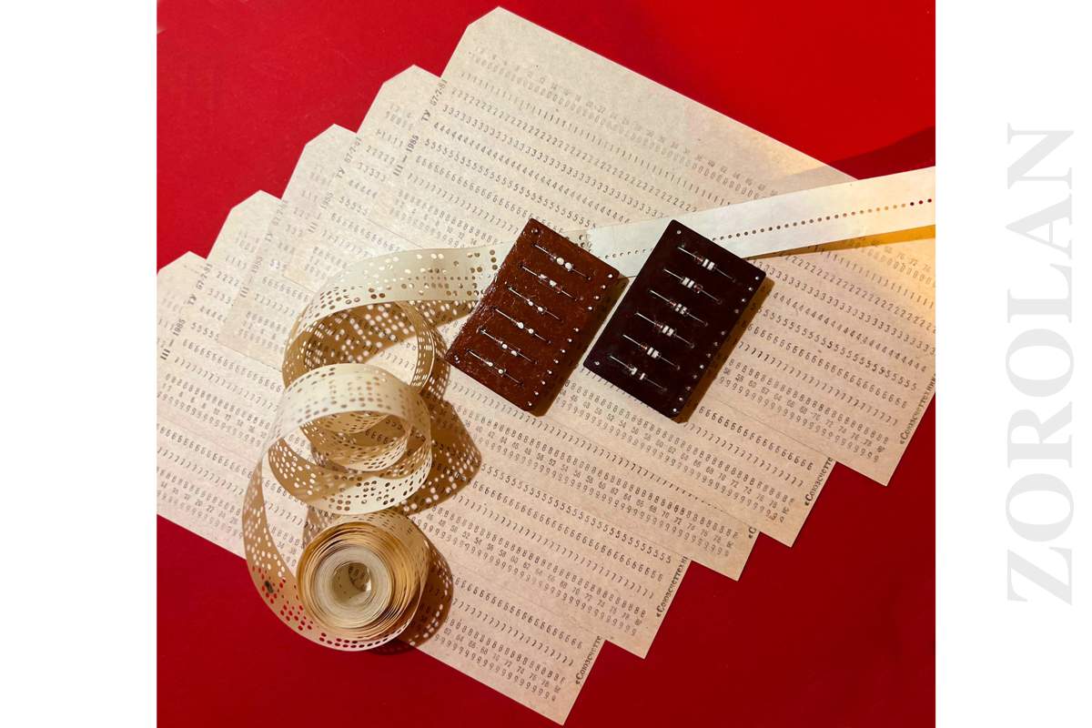 SET of Soviet Punch Cards (IBM 80-column), Punched Paper Tape, Circuit Board MIR_1 SET of Soviet Punch Cards (IBM 80-column), Punched Paper Tape, Circuit Board MIR_1