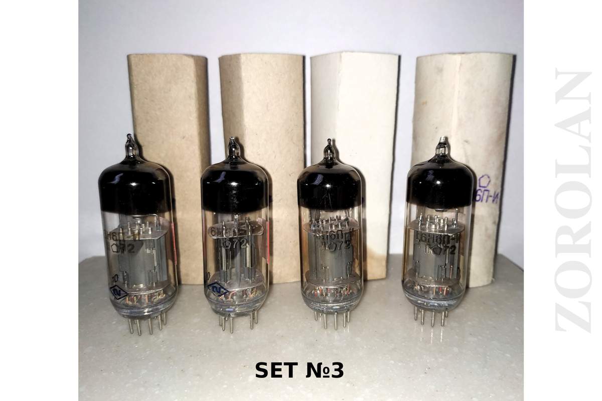 6N6P-I = ECC99, E182CC Double Triode Tube Soviet MATCHED QUAD 02/1972 NEW BOX_1_2_3_4