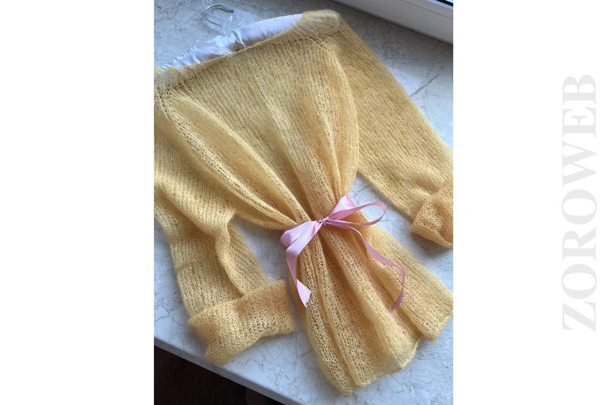 Women Bridal Lemon Fuzzy Knit Mesh Mohair Wool Jumper Sweater Hand Knit One Size_1