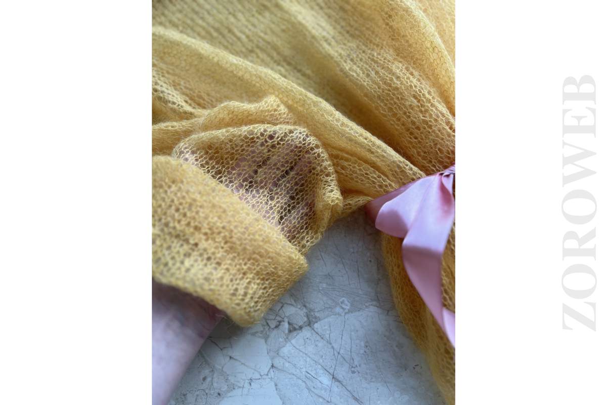 Women Bridal Lemon Fuzzy Knit Mesh Mohair Wool Jumper Sweater Hand Knit One Size