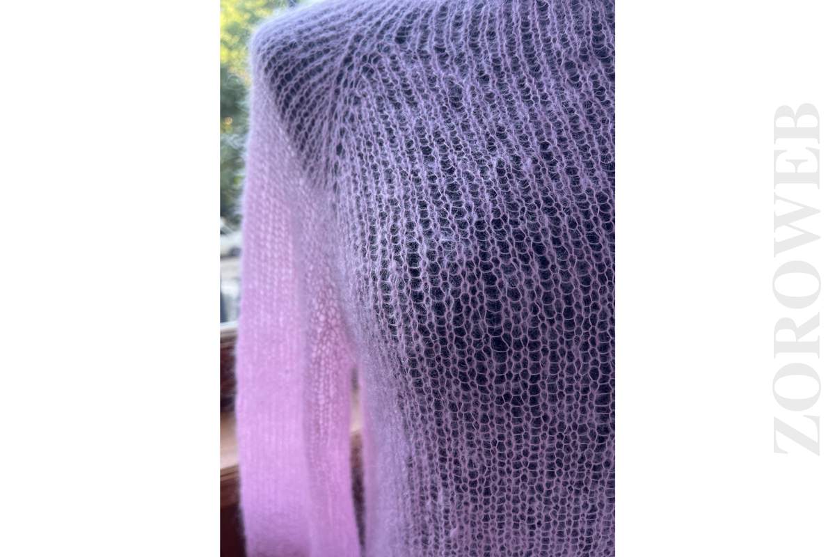 Women Jumper Pink Fuzzy Kid Mohair Transparent Mesh Sweater Hand 