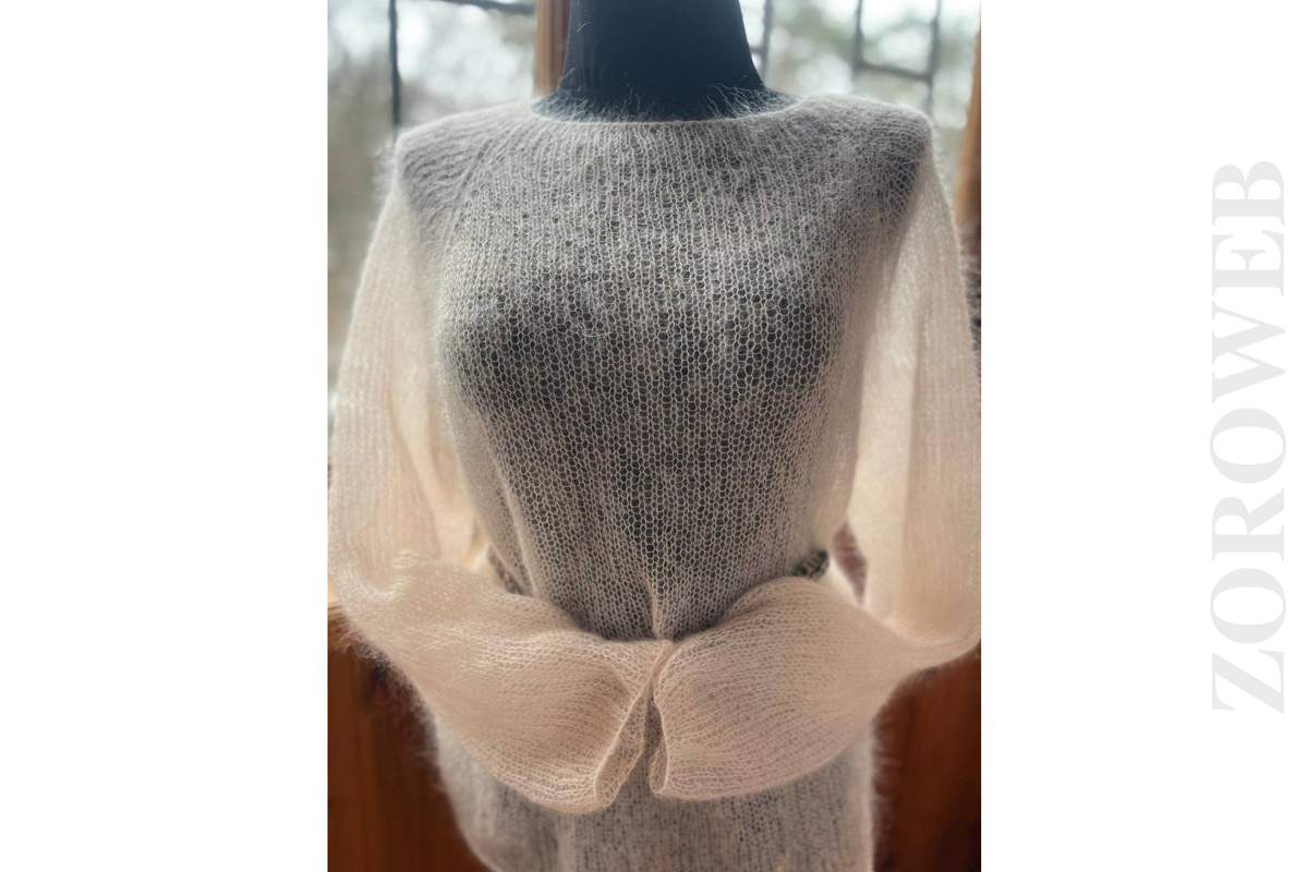 Women Powder Bridal Mohair Sweater Pullover Hand Knit Light Transparent One Size_1_2_3_4