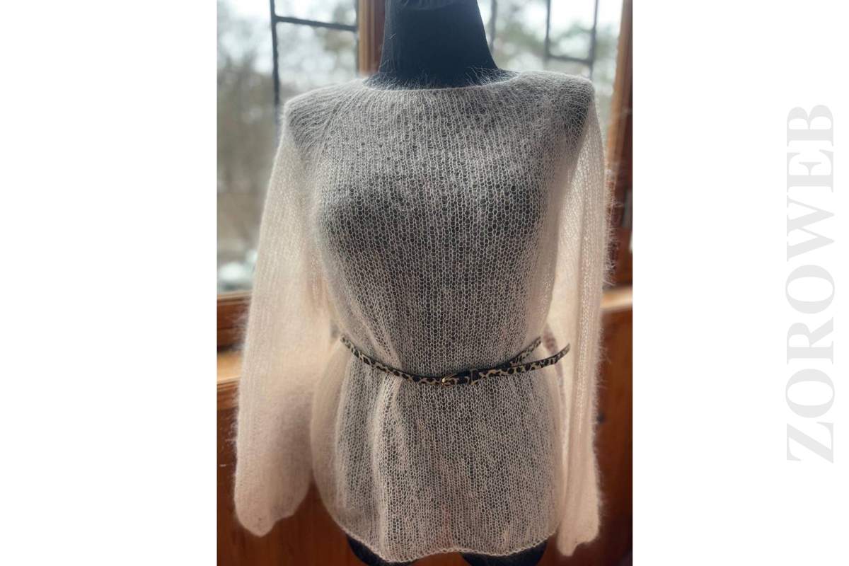 Women Powder Bridal Mohair Sweater Pullover Hand Knit Light Transparent One Size_1_2