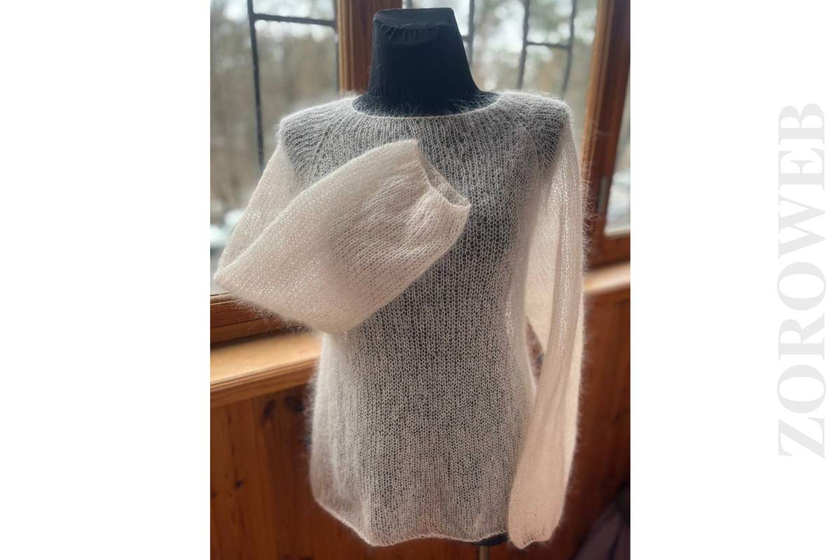 Women Powder Bridal Mohair Sweater Pullover Hand Knit Light Transparent One Size_1