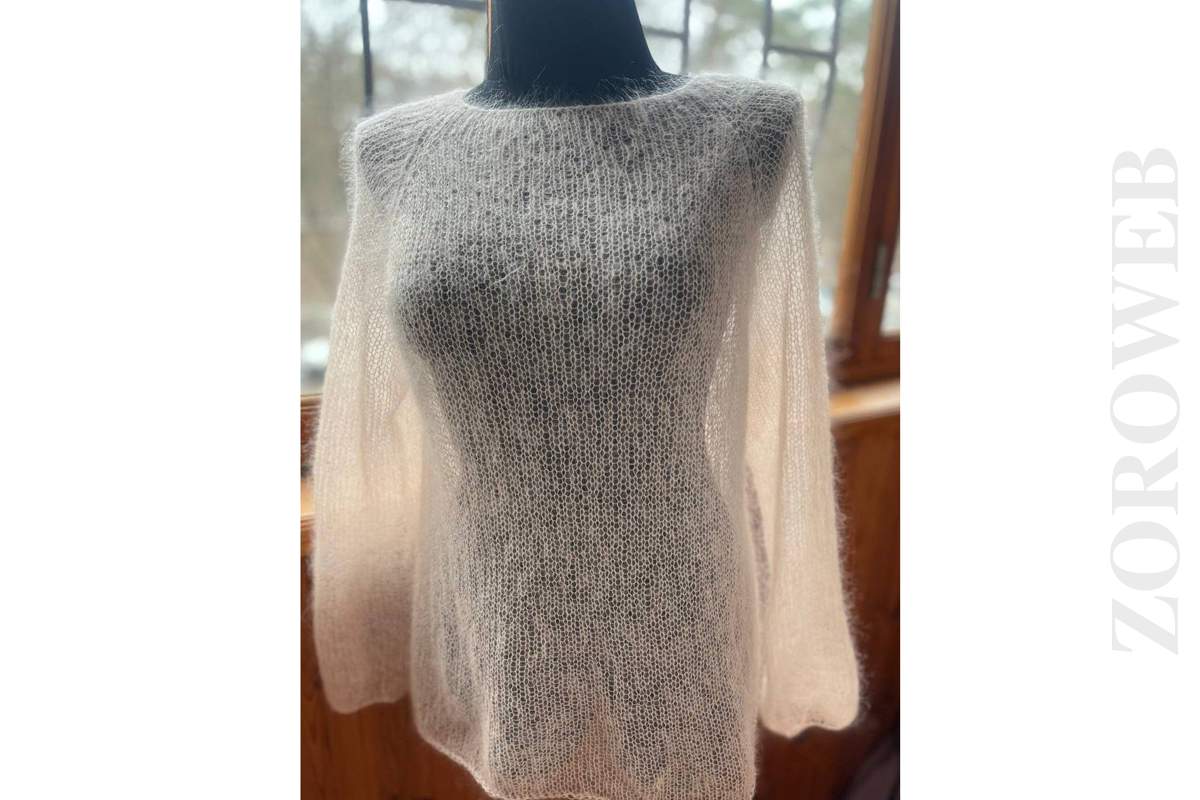 Women Powder Bridal Mohair Sweater Pullover Hand Knit Light Transparent One Size